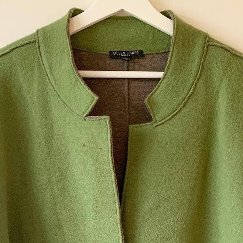 Eileen Fisher Green Wool Cardigan Sweater