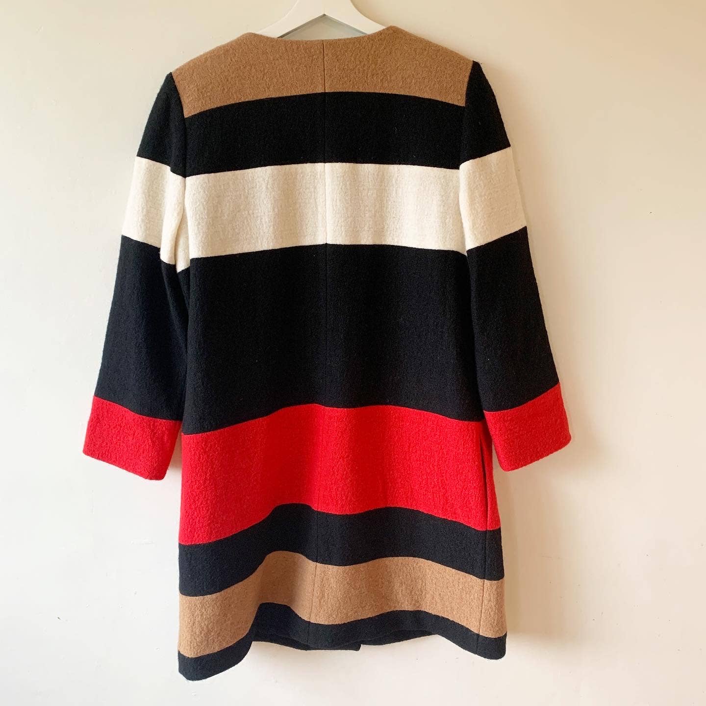 Chico's Colorblock Knit Red Black Tan Wool Coat Jacket