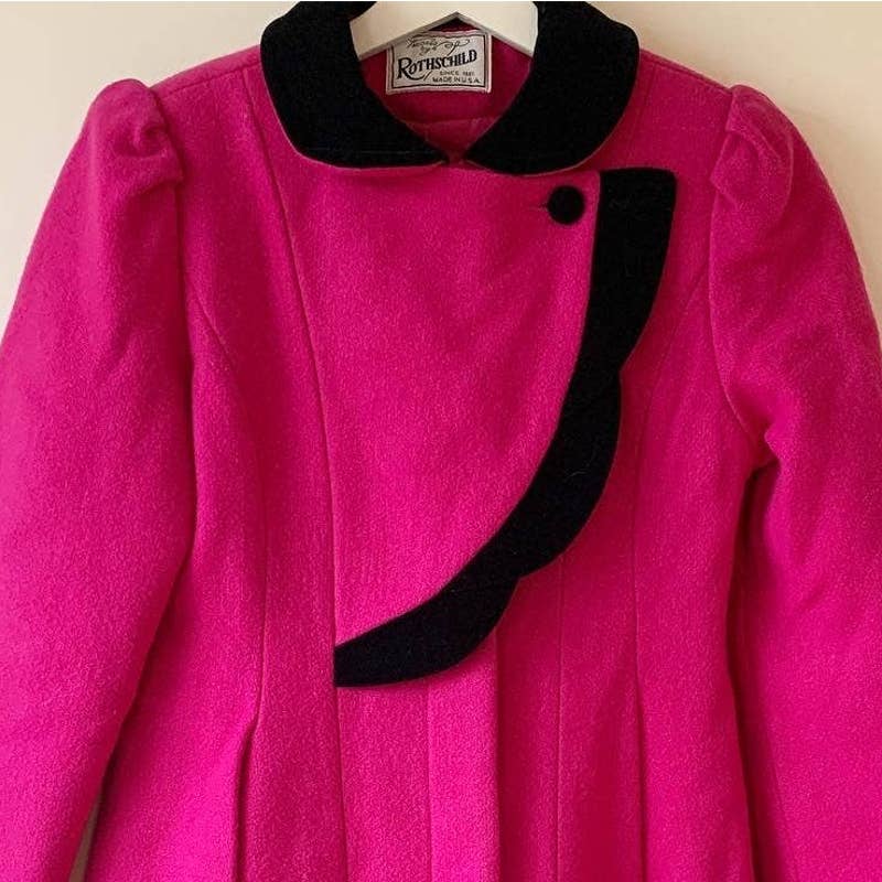 Vintage Rothschild Pink Wool Victorian Wool Coat with Velvet Trim 10