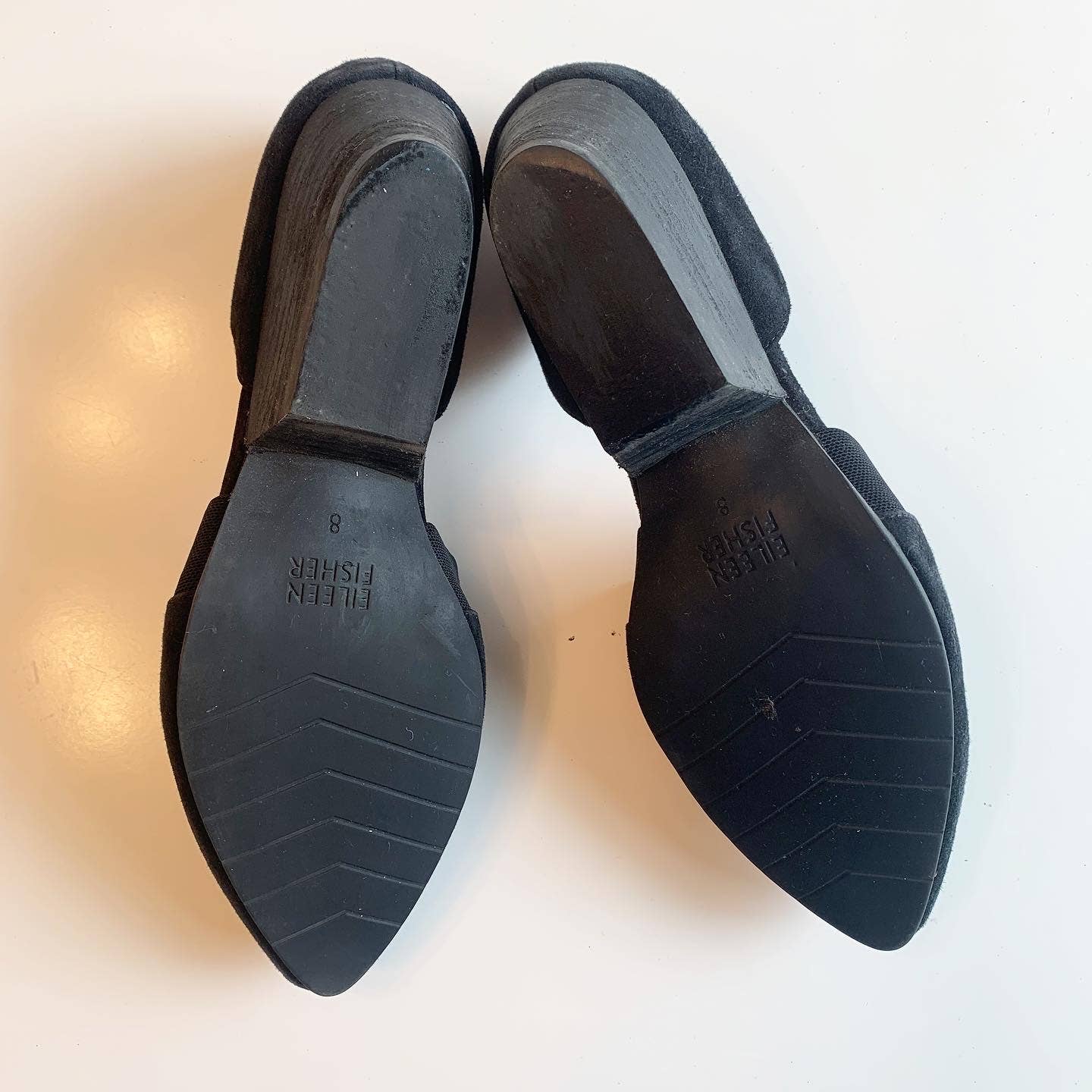 EILEEN FISHER Black Hilly Almond Toe Block Slip On Leather Heels