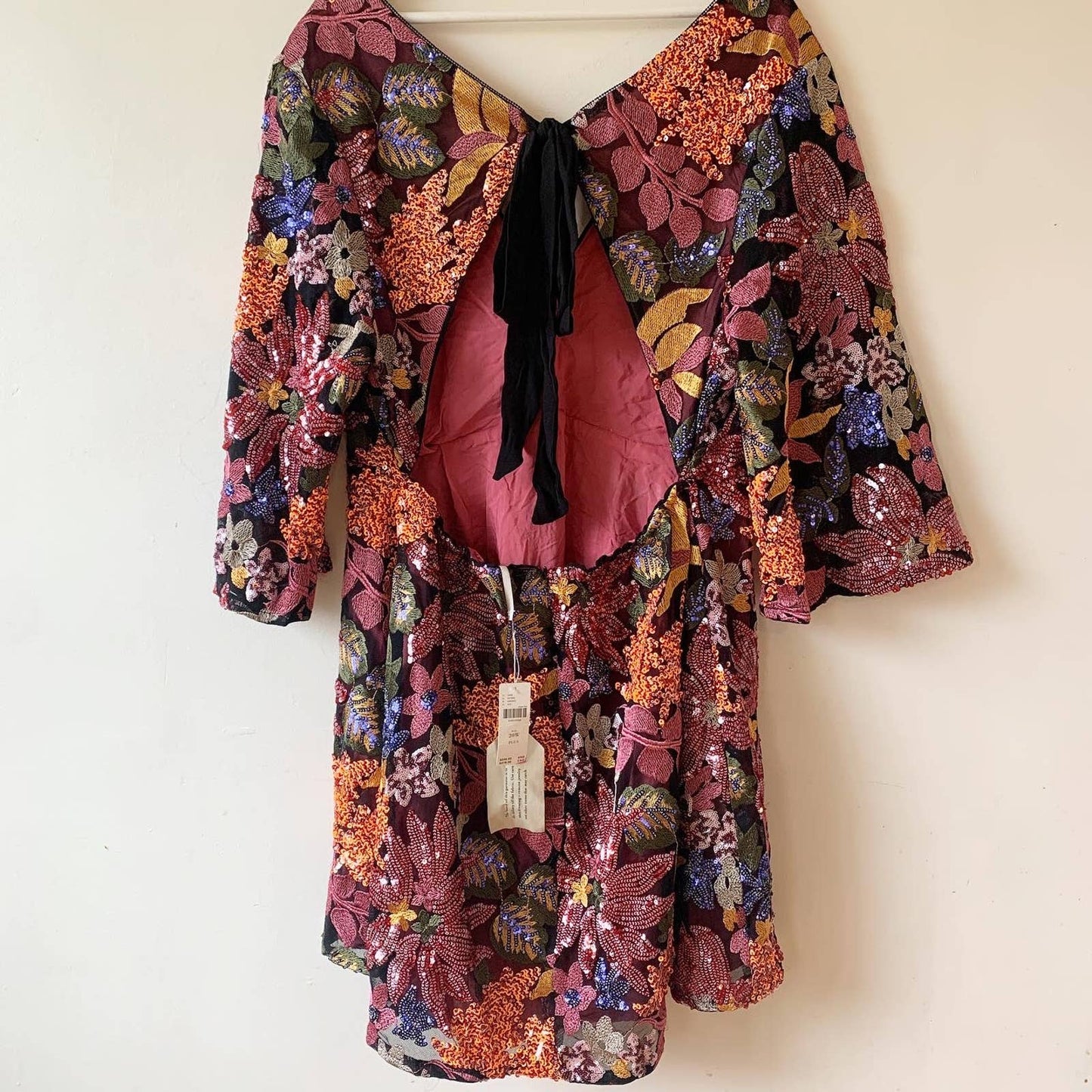 Anthropologie Sequined Purple Burgundy Orange Embroidered Mini Plus Size Dress