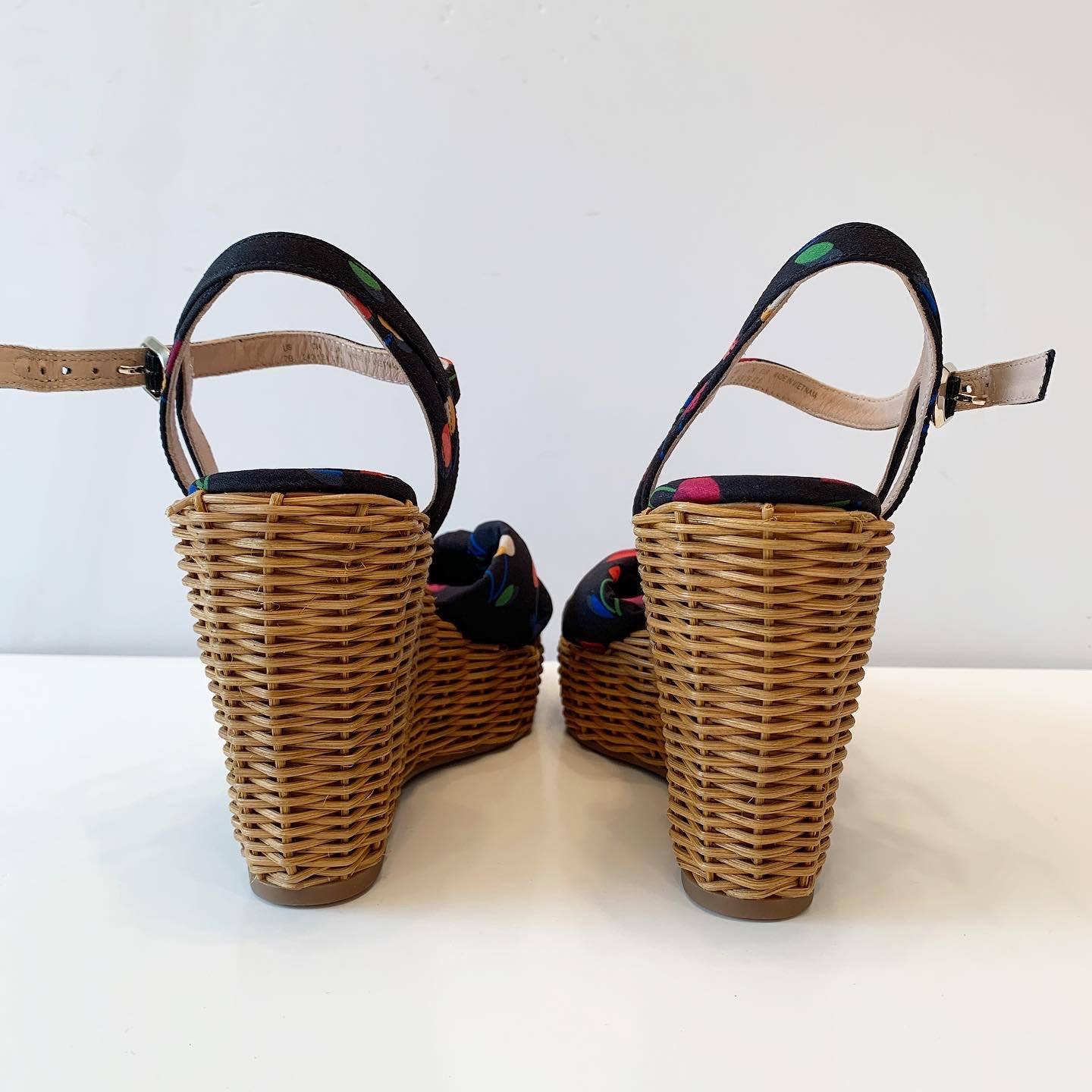 Kate Spade Anita Ankle Cherry Print Wicker Wedge Heels
