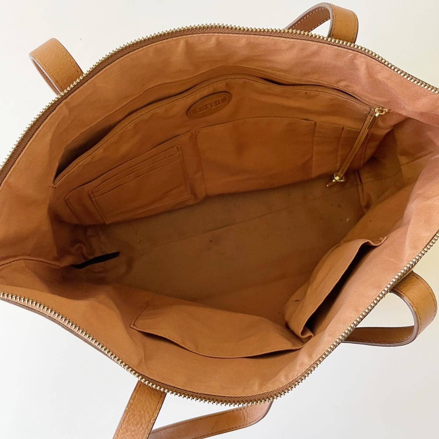 Fossil Leather Cowhide Sydney Shopper Tan Brown Tote Purse