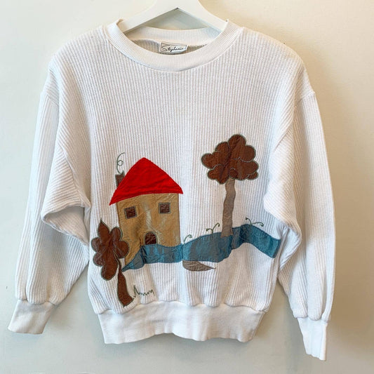Vintage Novelty Stephanie House Print Knit Sweater