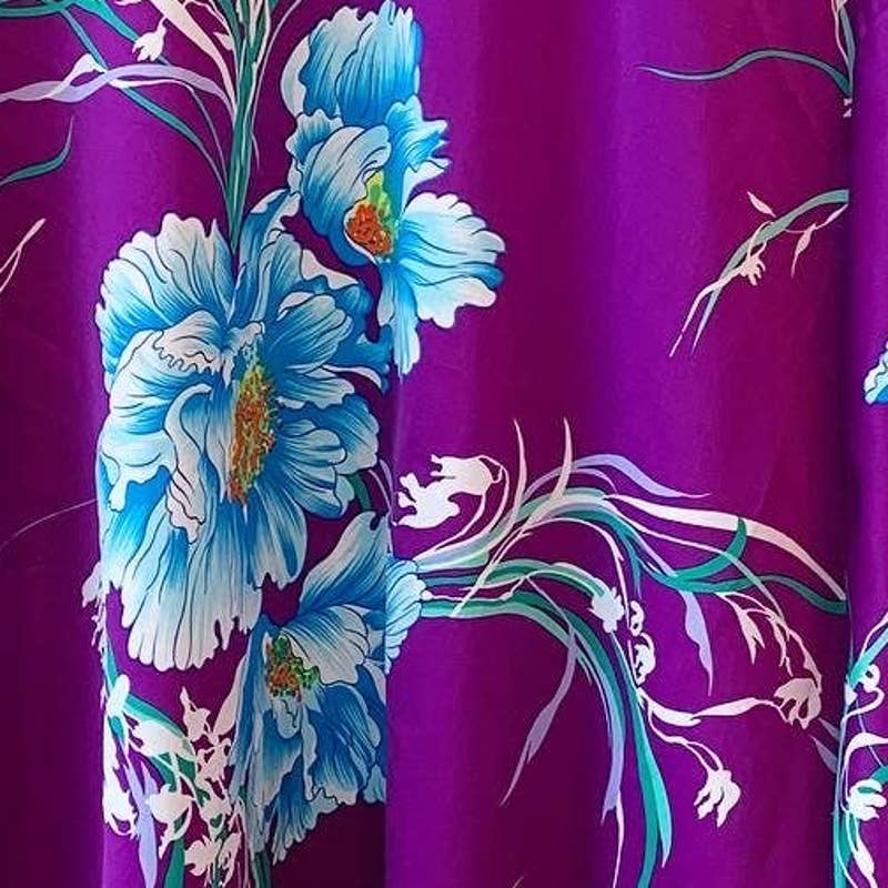 Vintage Purple Blue Floral Kimono Robe