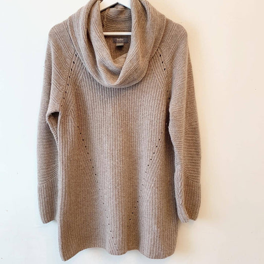 Neiman Marcus Tan Cashmere Cowl Neck Sweater