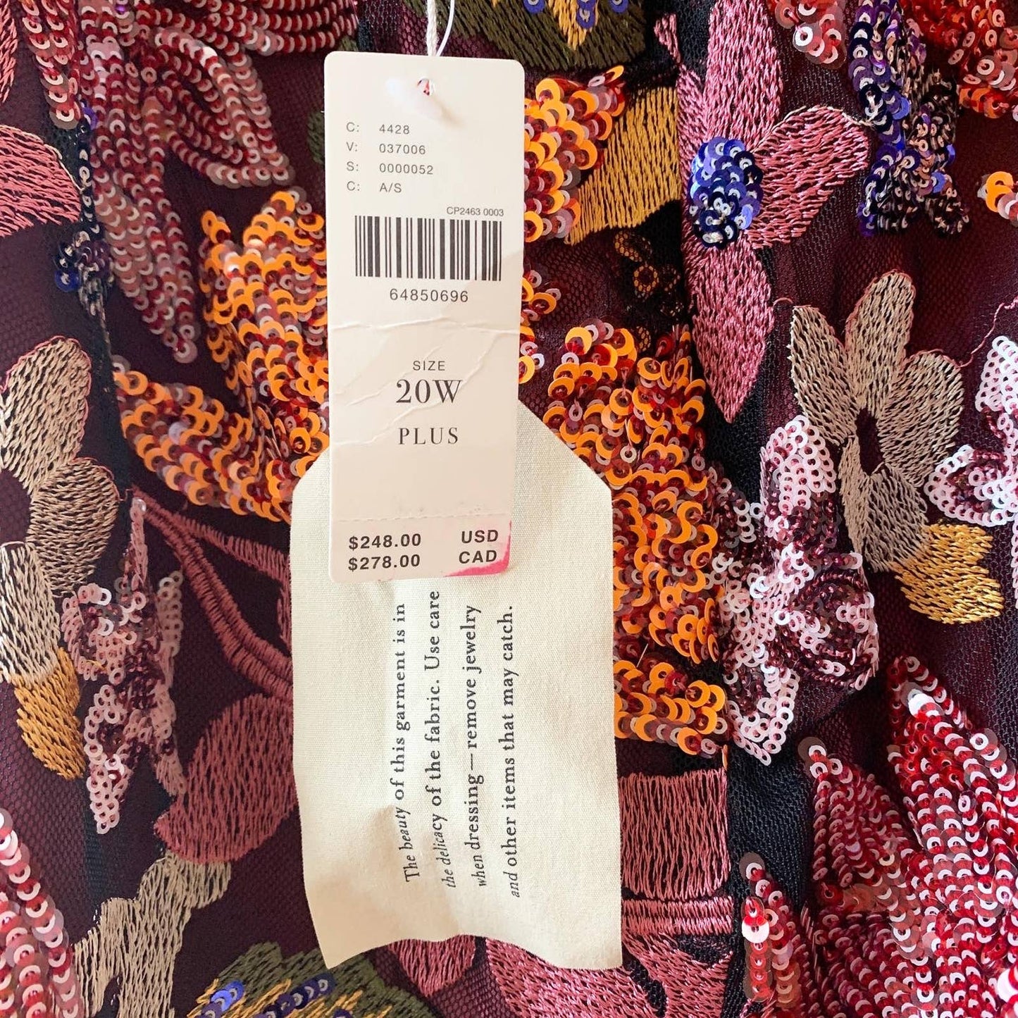 Anthropologie Sequined Purple Burgundy Orange Embroidered Mini Plus Size Dress