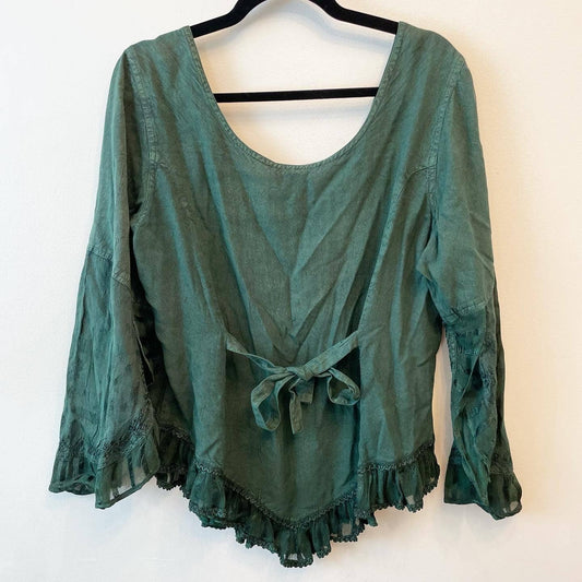 Advance Apparels Green Embroidered Boho Blouse