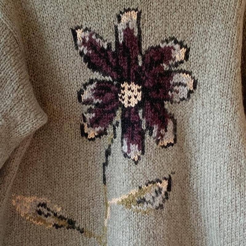 Vintage Garnet Hill Green Flower Print Mohair Knit Sweater