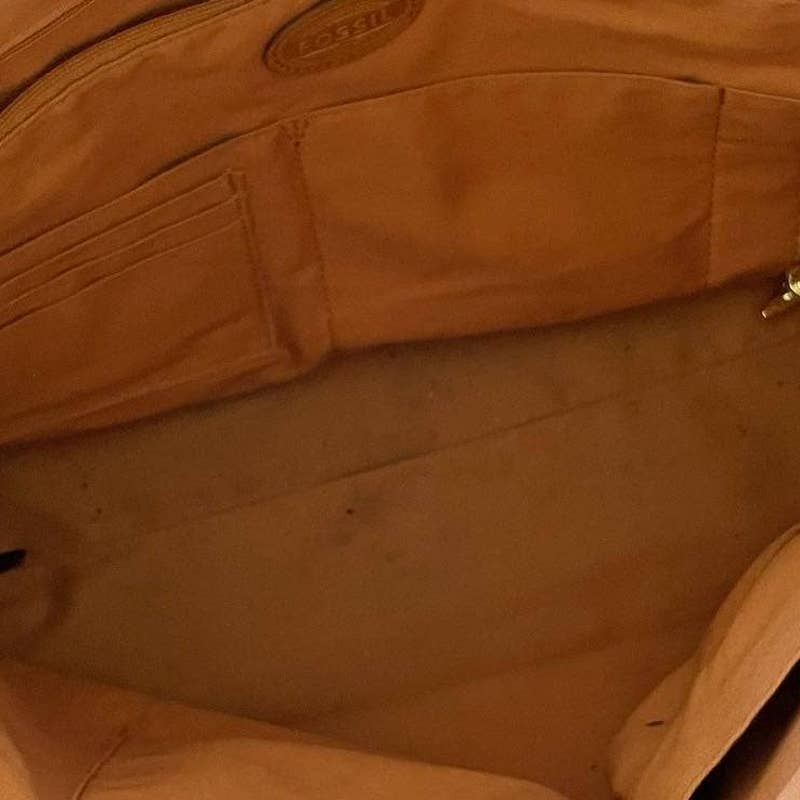 Fossil Leather Cowhide Sydney Shopper Tan Brown Tote Purse