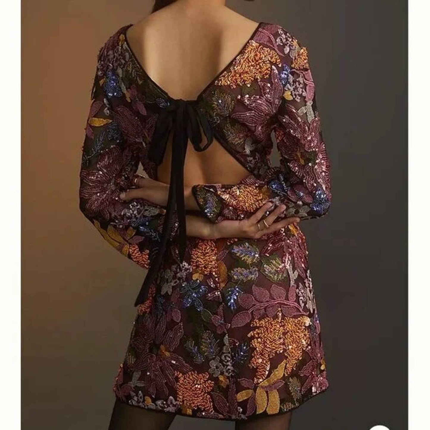 Anthropologie Sequined Purple Burgundy Orange Embroidered Mini Plus Size Dress