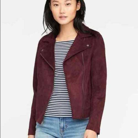 Old Navy Faux Suede Burgundy Maroon Moto Jacket
