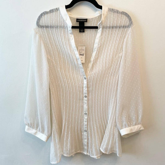 Lane Bryant Sheer Pleated White Blouse Floral Buttons