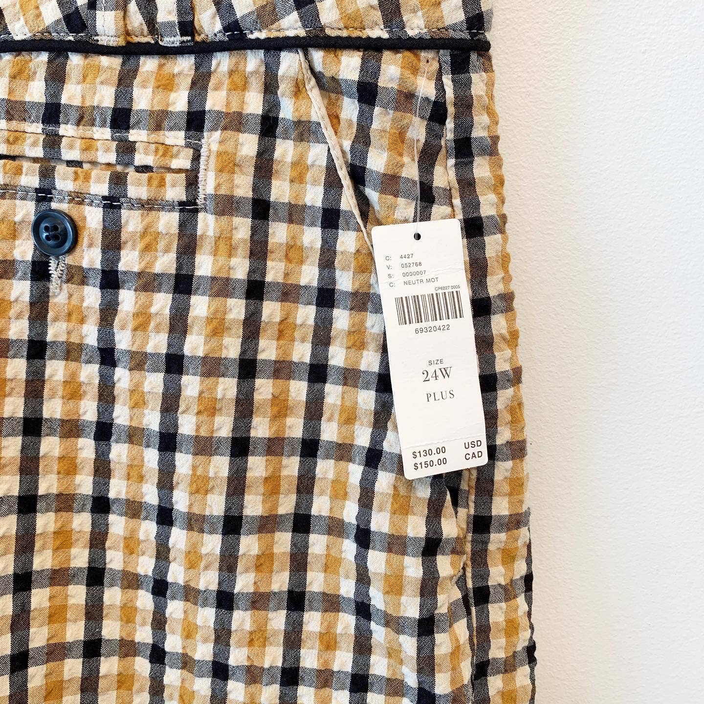 Maeve Anthropologie High Rise Plus Tan Black Crop Plaid Pants Trousers