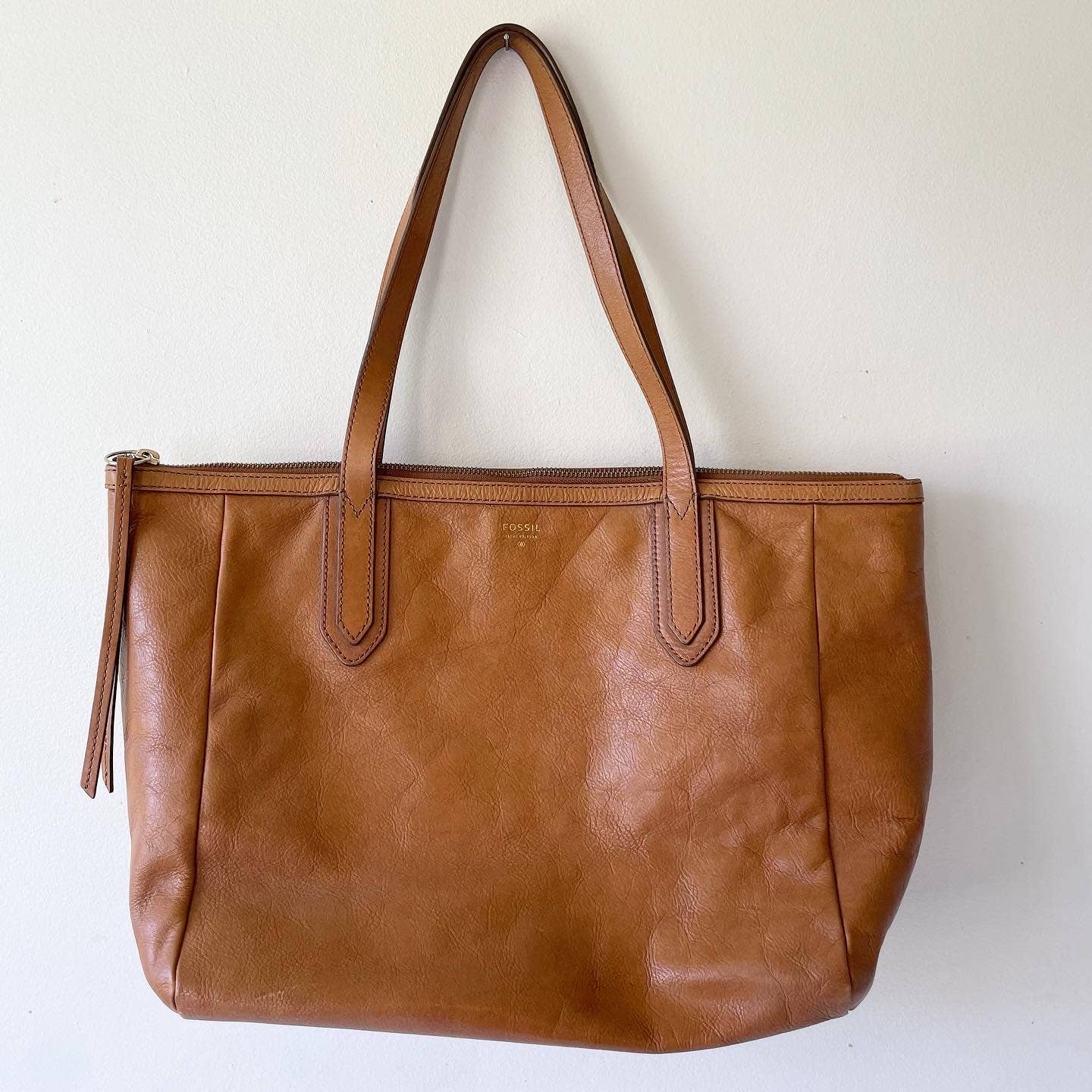 Fossil Leather Cowhide Sydney Shopper Tan Brown Tote Purse