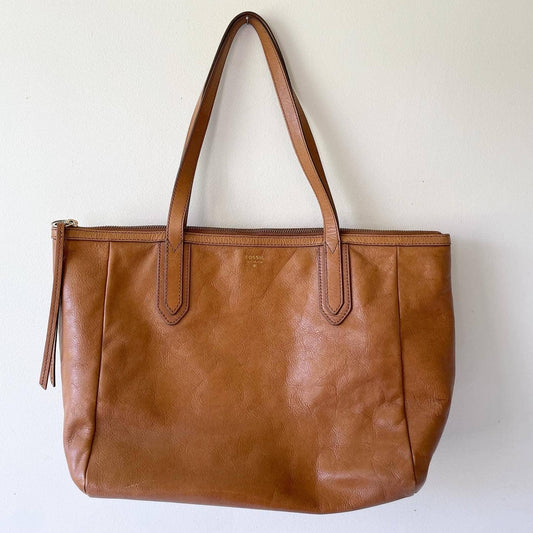 Fossil Leather Cowhide Sydney Shopper Tan Brown Tote Purse