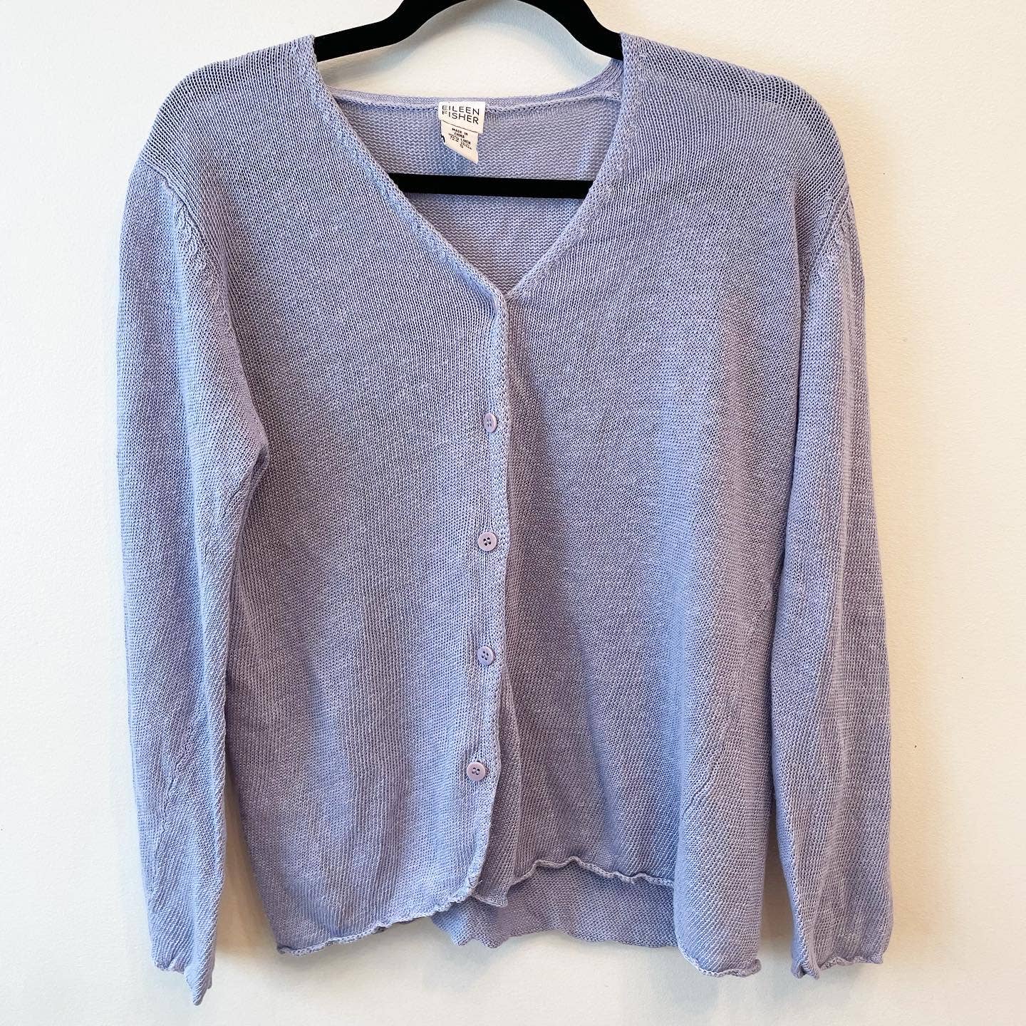 Eileen Fisher Blue Periwinkle Linen Button Cardigan