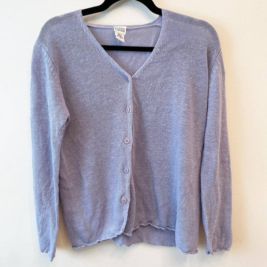 Eileen Fisher Blue Periwinkle Linen Button Cardigan