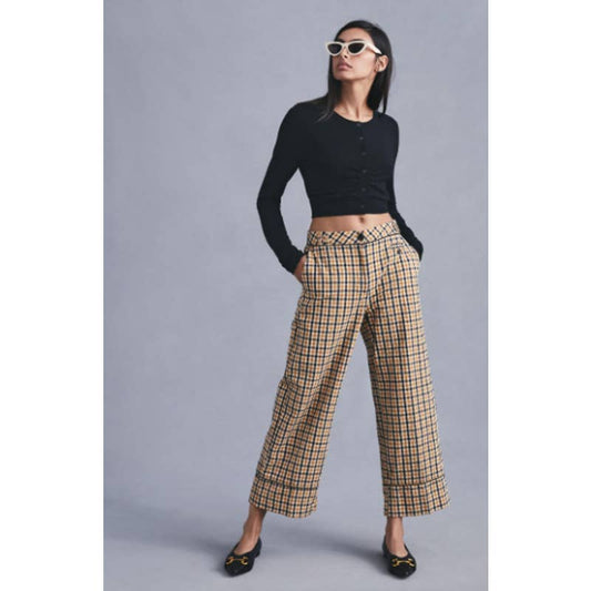 Maeve Anthropologie High Rise Plus Tan Black Crop Plaid Pants Trousers