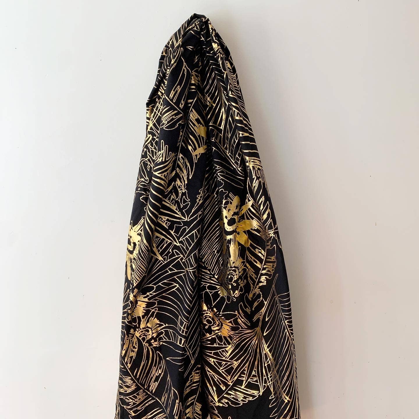 Urban Outfitters Gold Foil Leaf Palms Black Wall Hanging Tapestry